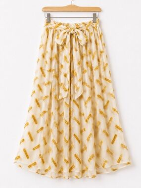 Daniel Rainn Anthropologie Cream & Mustard Embroidered Maxi Skirt Tie Waist